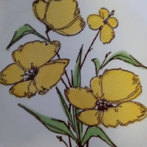 Homer Laughlin Vintage 1979 Yellow Flowers Set of 2 Dinner Plates - Picture 2 of 12